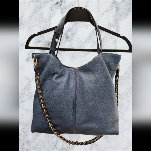 MICHAEL KORS Downtown Astor Large Pebbled Leather Shoulder Bag- Blue - Picture 1 of 7